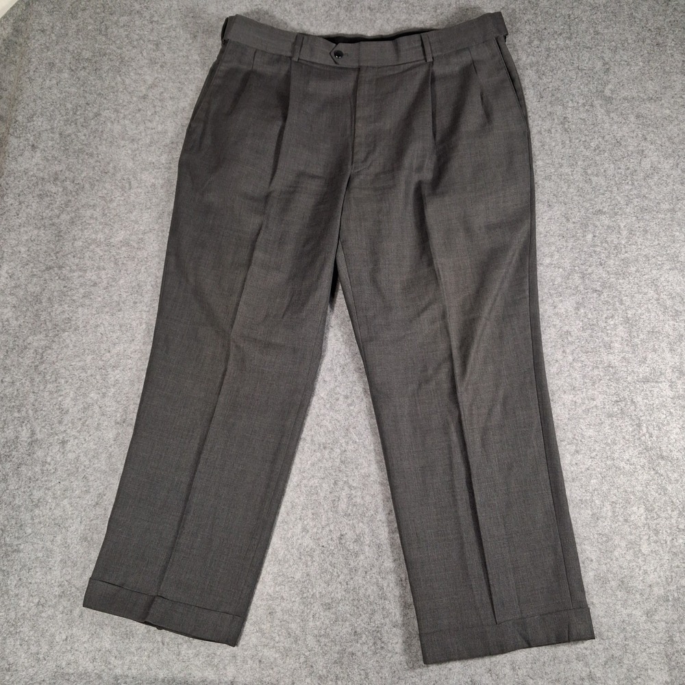 Stafford Dress Pants Mens 42x28 Charcoal Gray Pleated Cuffed Slacks